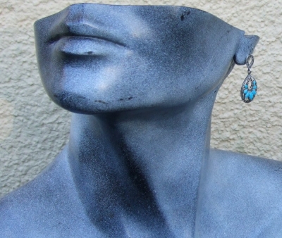 Ohrringe 14x blauer Türkis 74x Markasit 925 Silber Traumfänger