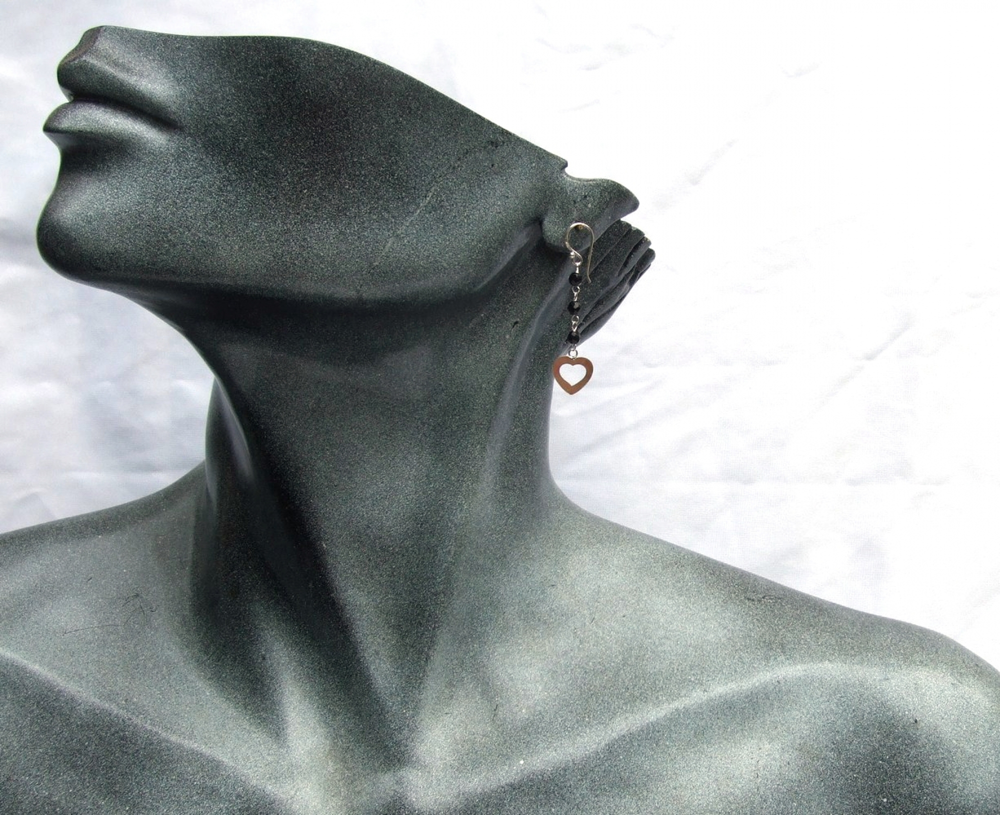 Ohrringe 925 Silber 6x facettierter schwarzer Onyx mit Herz
