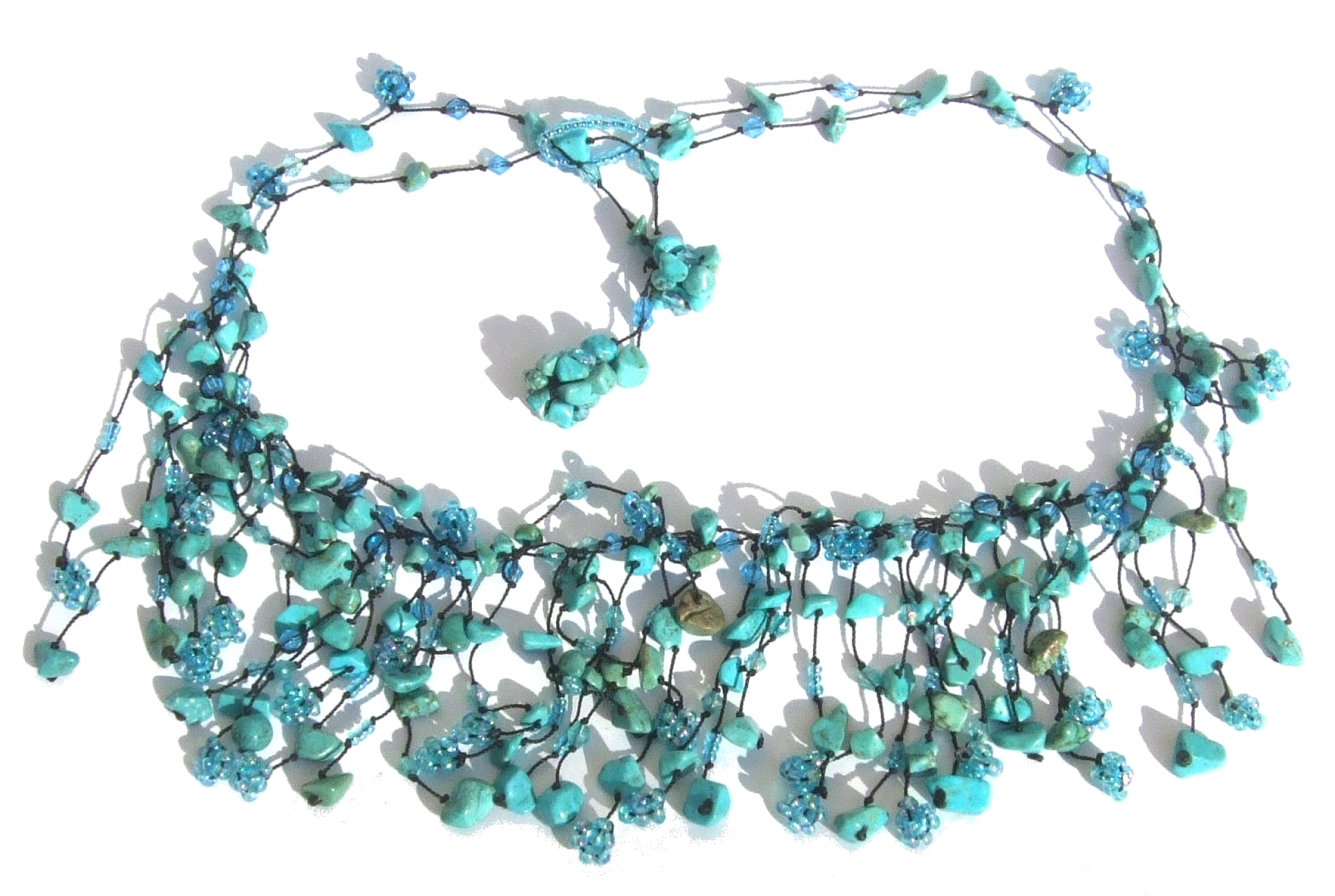 Collier 150x Türkis Blumen weite Kaskaden türkisblau